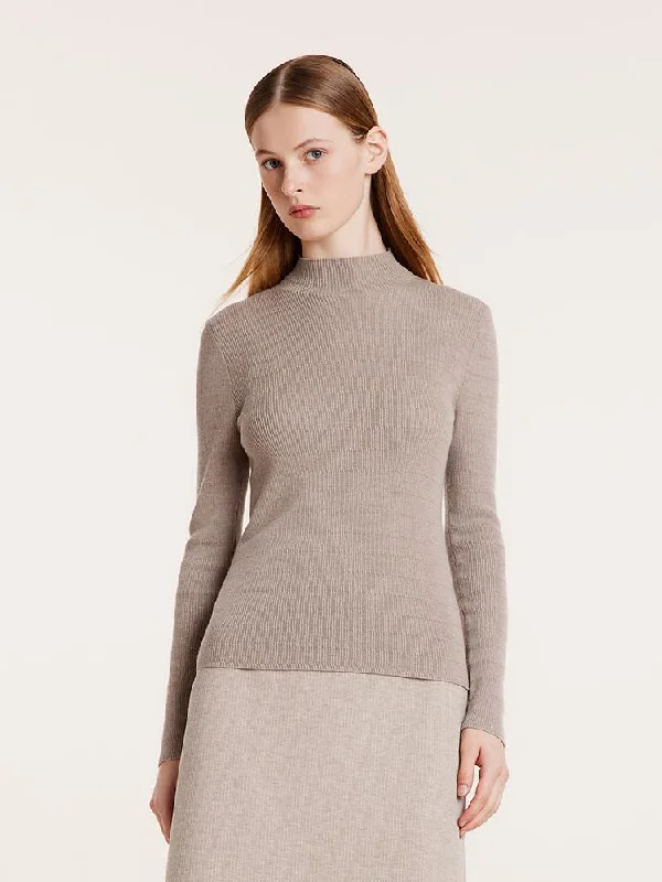 Machine Washable Wool Mock Neck Women Sweater